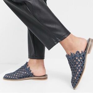 Free People Mules Mirage Woven Flats Leather Slip On Navy Boho Size EU37/US 7